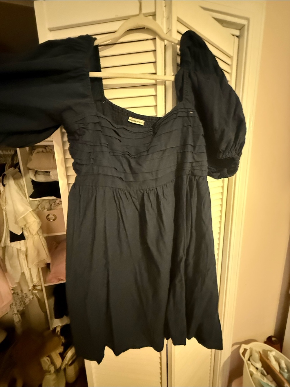 Abercrombie & Fitch Navy Blue Mini Dress with Puff Sleeves